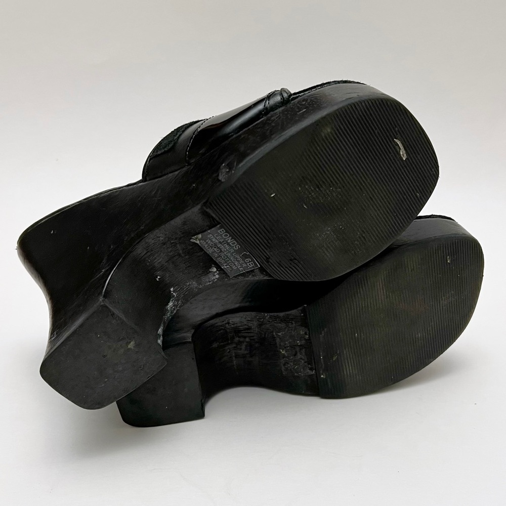 Vintage 90s Y2K Steve Madden Black Patchwork Leather Wood Platform Sandals - Picture 9 of 11